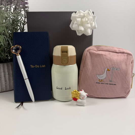 New Job Gift Box – A5 Notebook, Water Bottle, Corduroy Pouch & Stationery Set