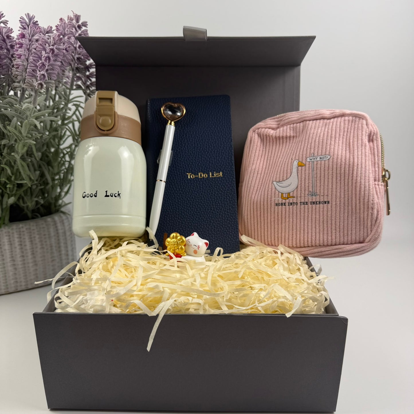 New Job Gift Box – A5 Notebook, Water Bottle, Corduroy Pouch & Stationery Set