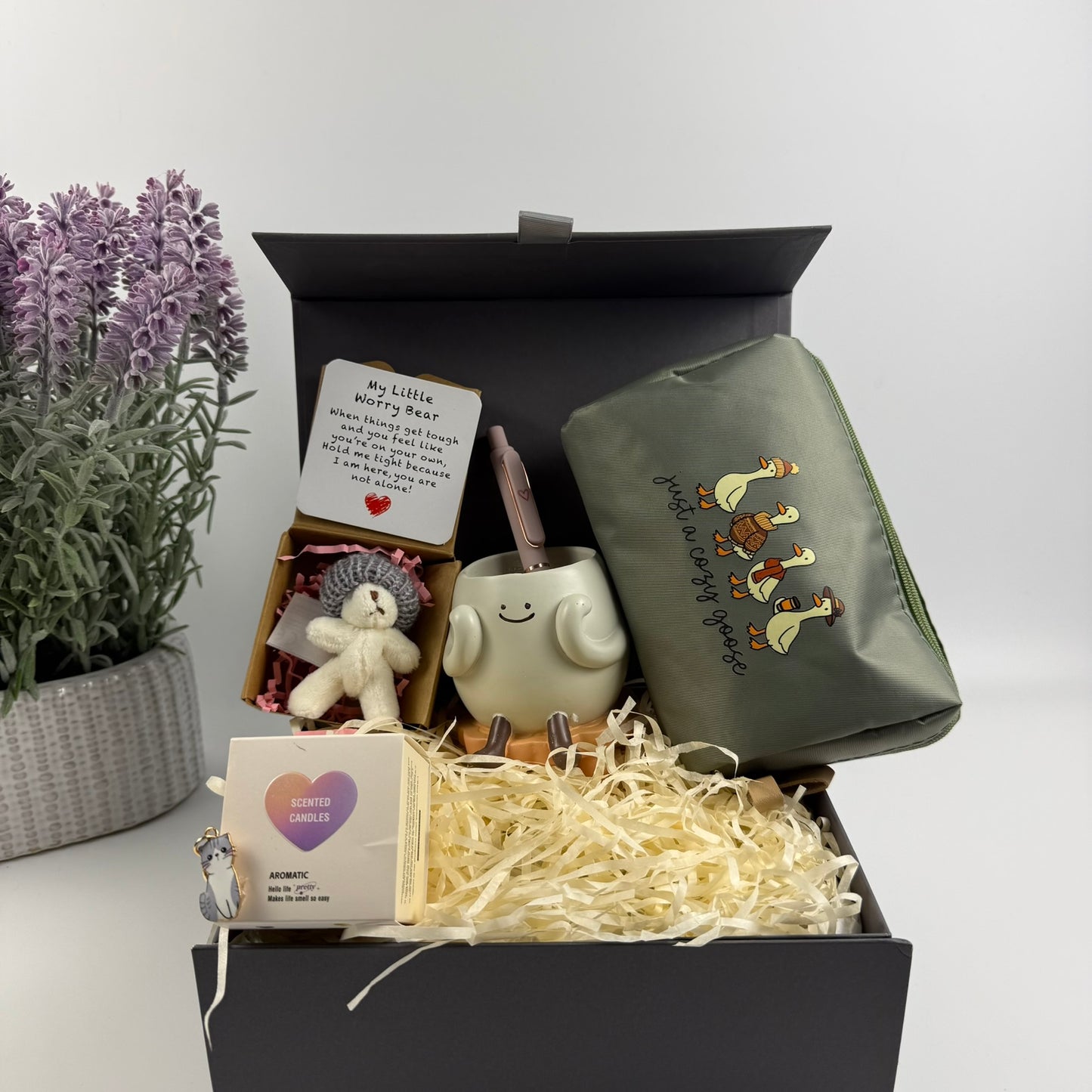 Comfort Gift Box – Worry Bear, Scented Candle, Self Care Package
